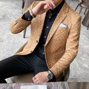 Men Blazers British Style Printed Blazer Masculino Wedding Business Casual Suit Jacket Streetwear Social Coat Ropa Hombre