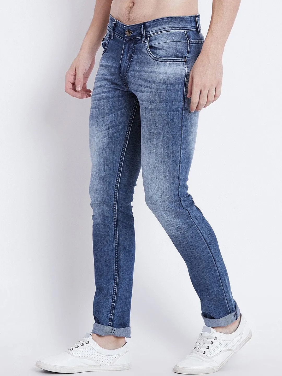 Men Blue Slim Fit Mid-Rise Clean Look Stretchable Jeans