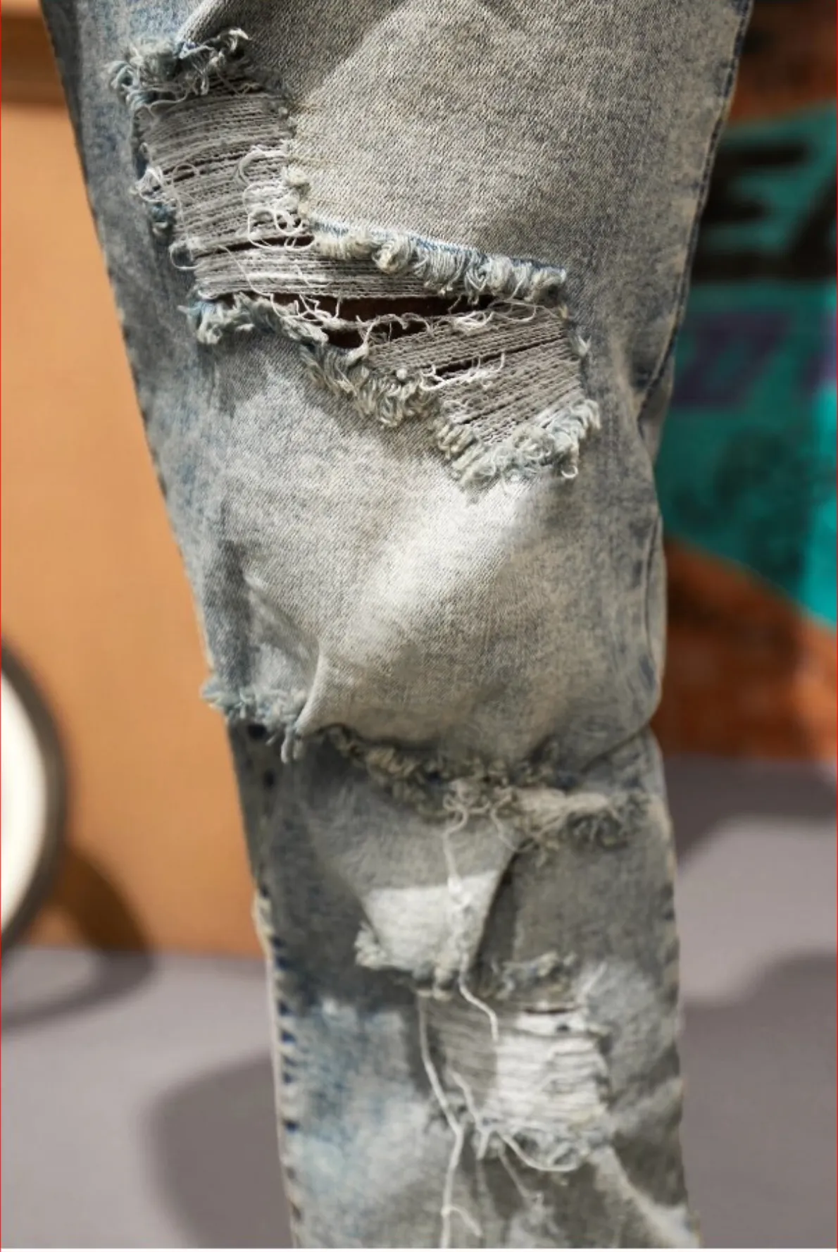 Men Cotton Ripped Slim Straight Jeans