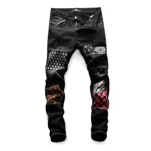 Men's Black Slim Fit Patch Jeans