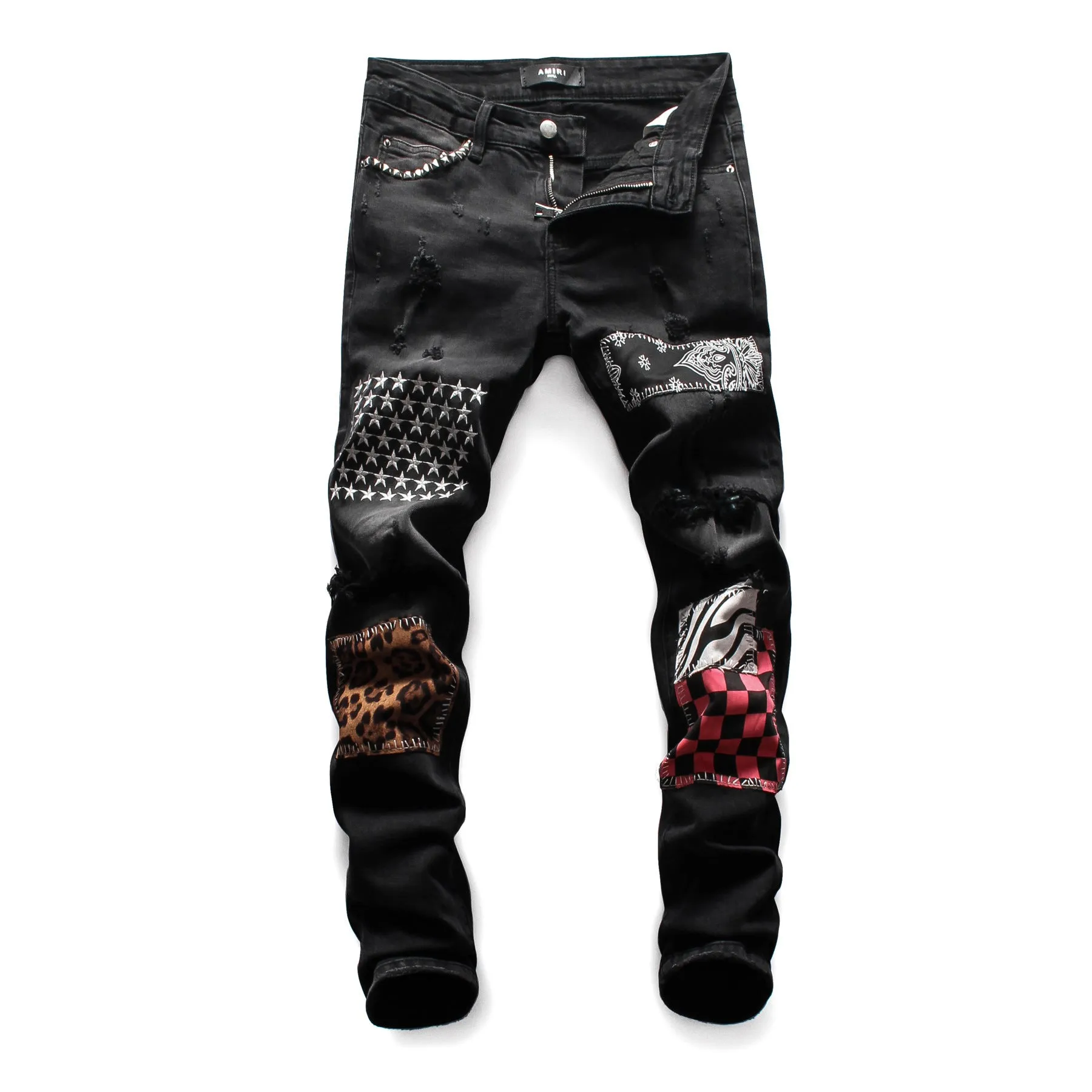 Men's Black Slim Fit Patch Jeans