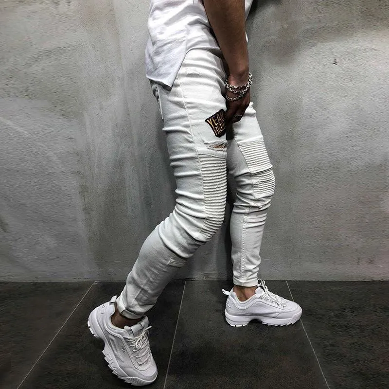 Men's Casual Slim Fit Hole Trousers Jeans