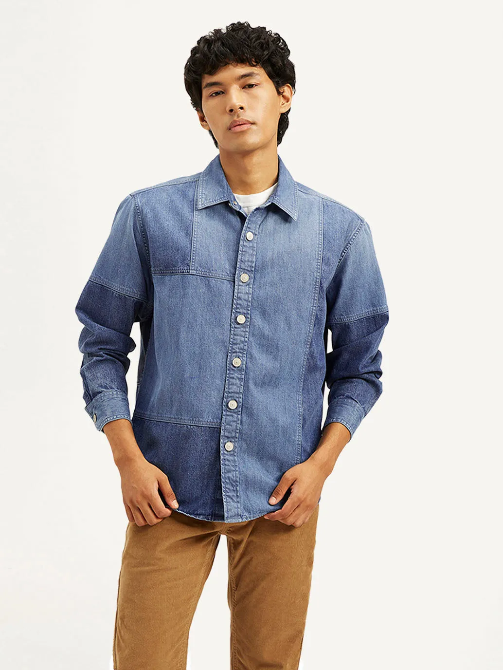Men's Colorblock Relaxed Fit Denim Overshirt