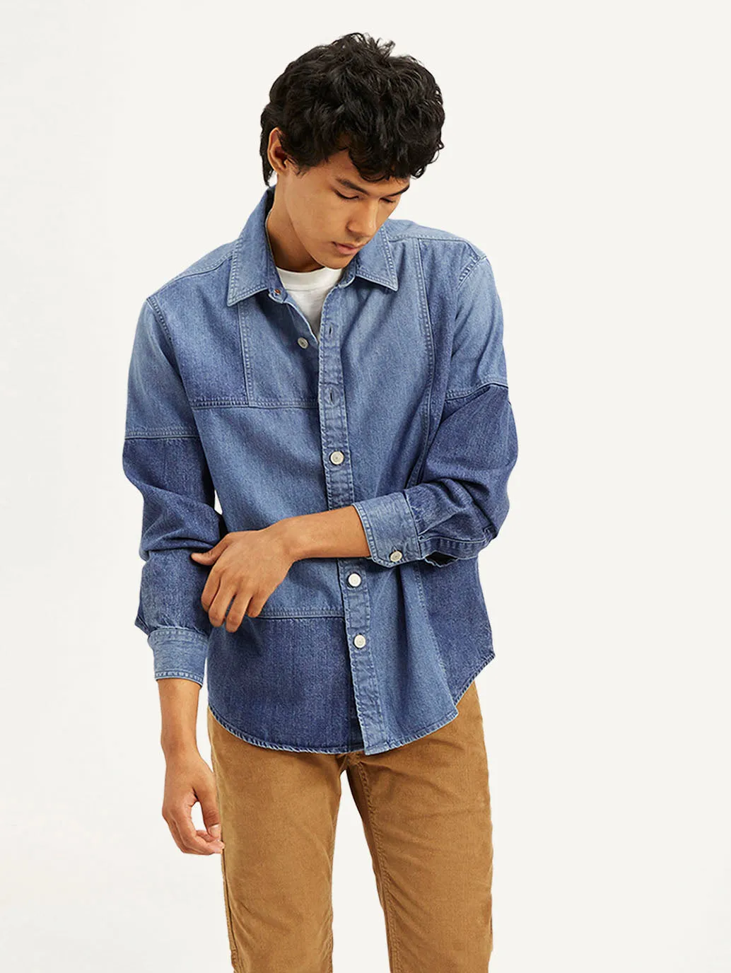 Men's Colorblock Relaxed Fit Denim Overshirt
