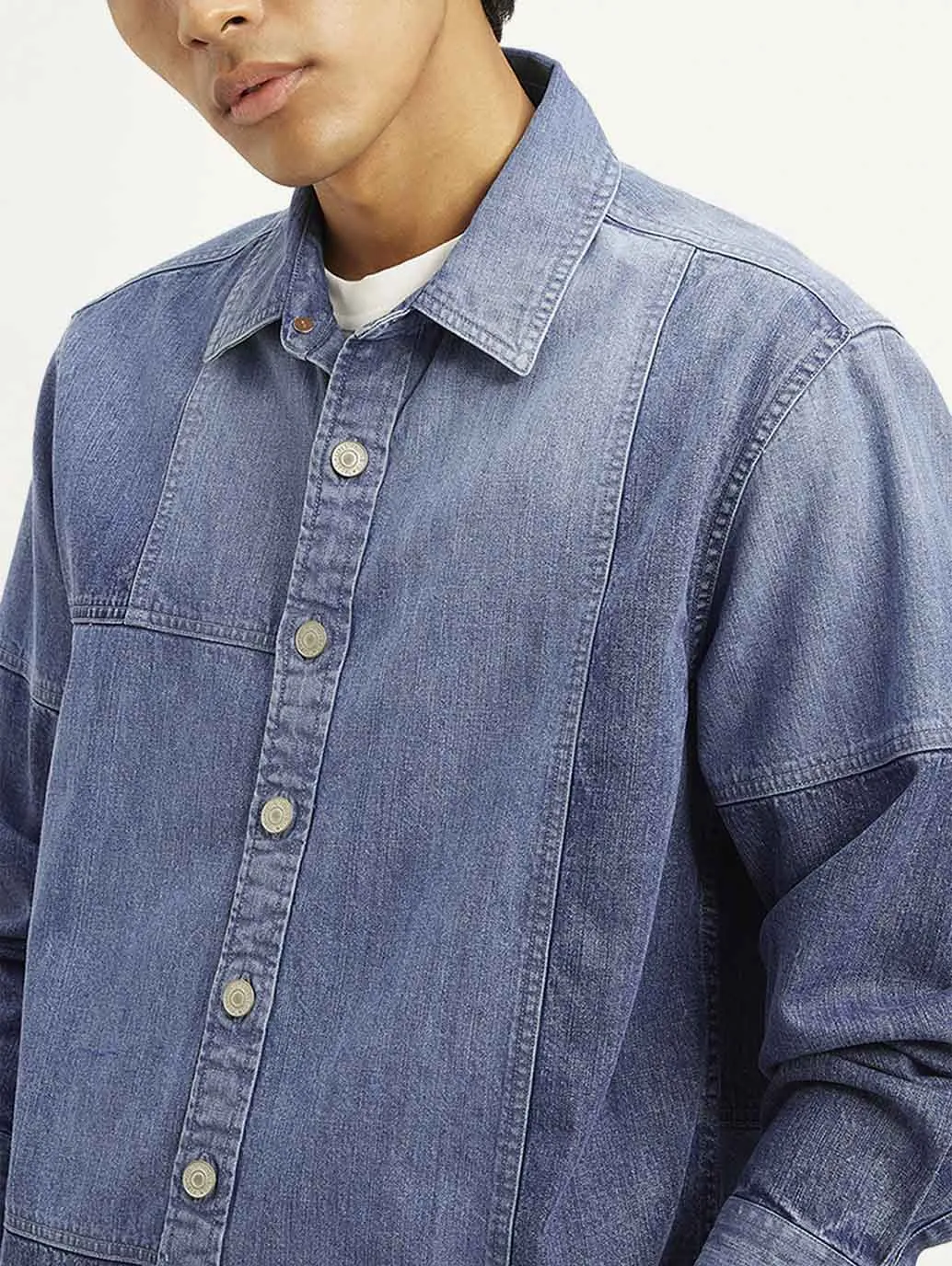 Men's Colorblock Relaxed Fit Denim Overshirt