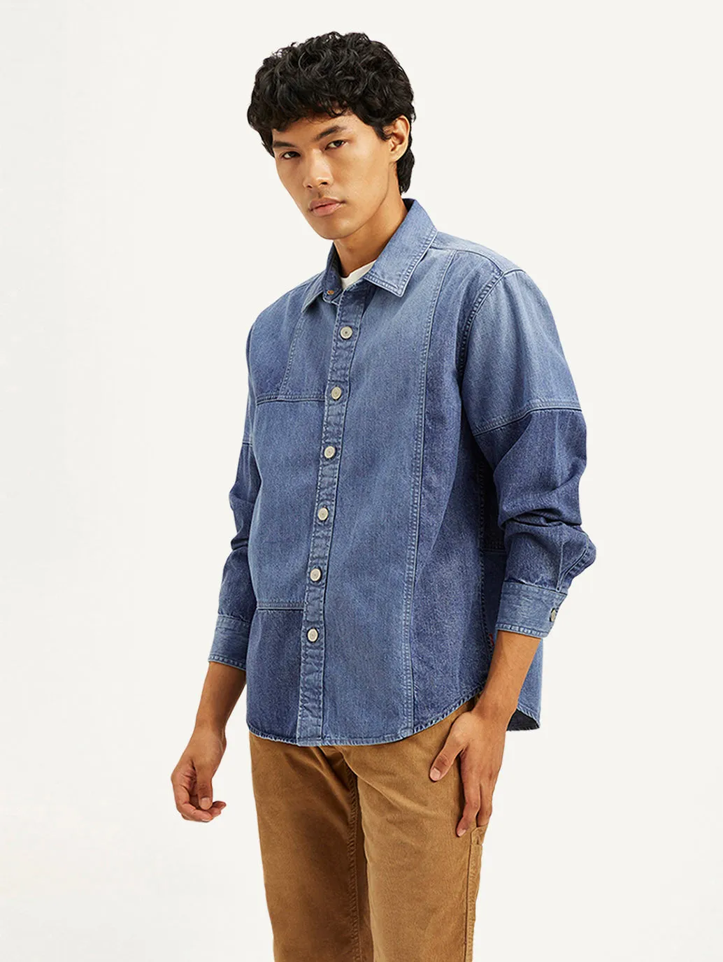 Men's Colorblock Relaxed Fit Denim Overshirt