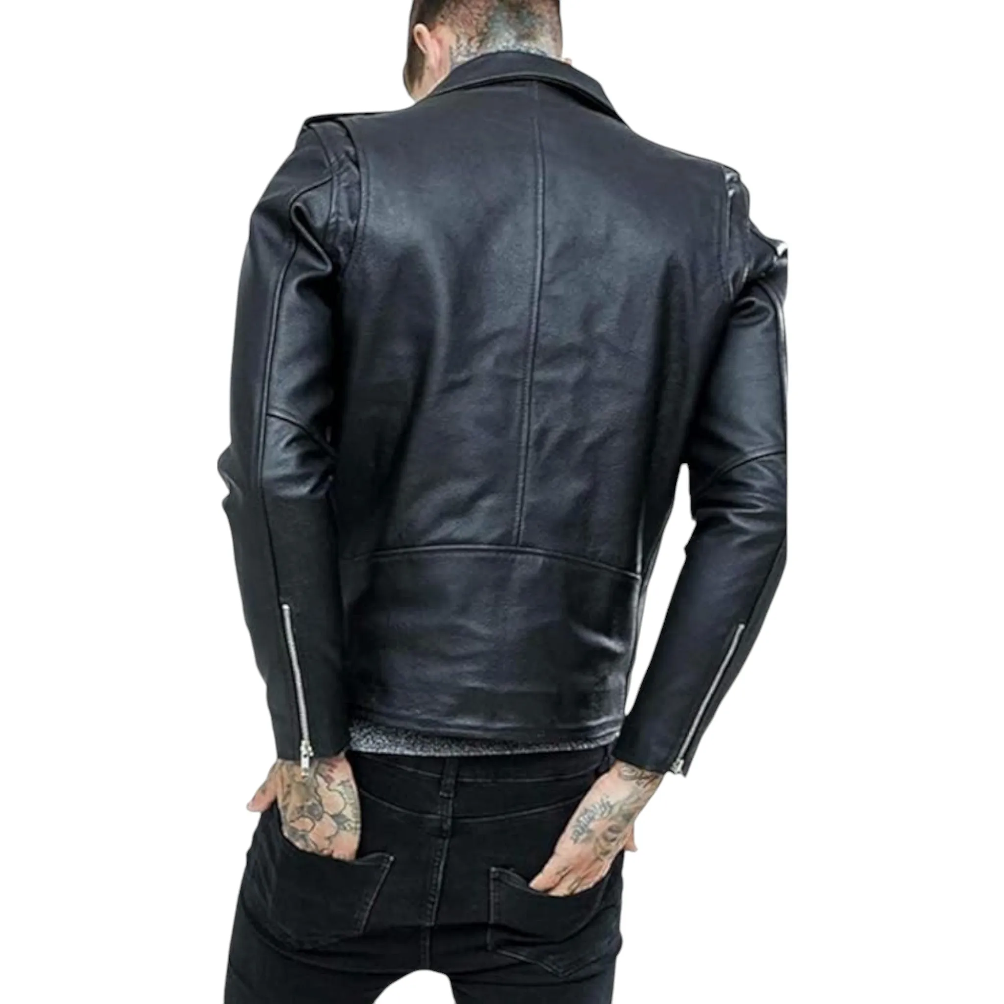 Men's Genuine Cowhide Leather Retro Biker Jacket by Reclaimed Vintage