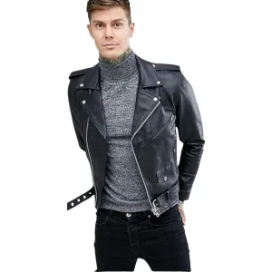 Men's Genuine Cowhide Leather Retro Biker Jacket by Reclaimed Vintage