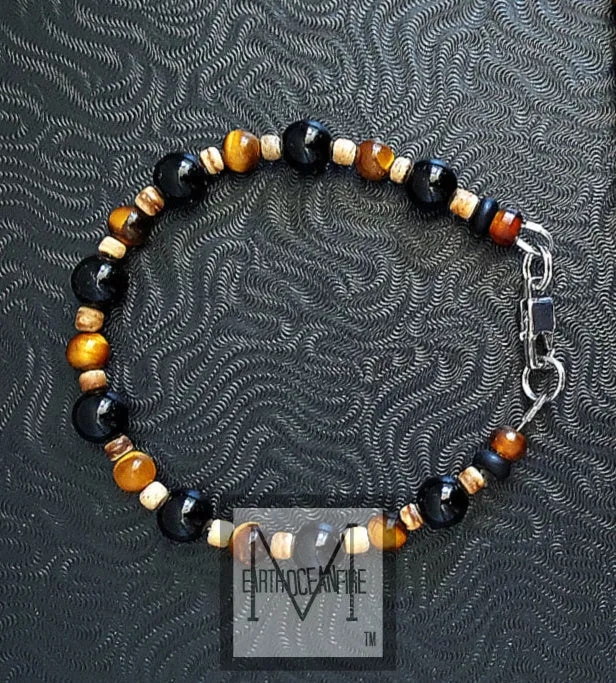 Mens Onyx and Tigers Eye Bracelet