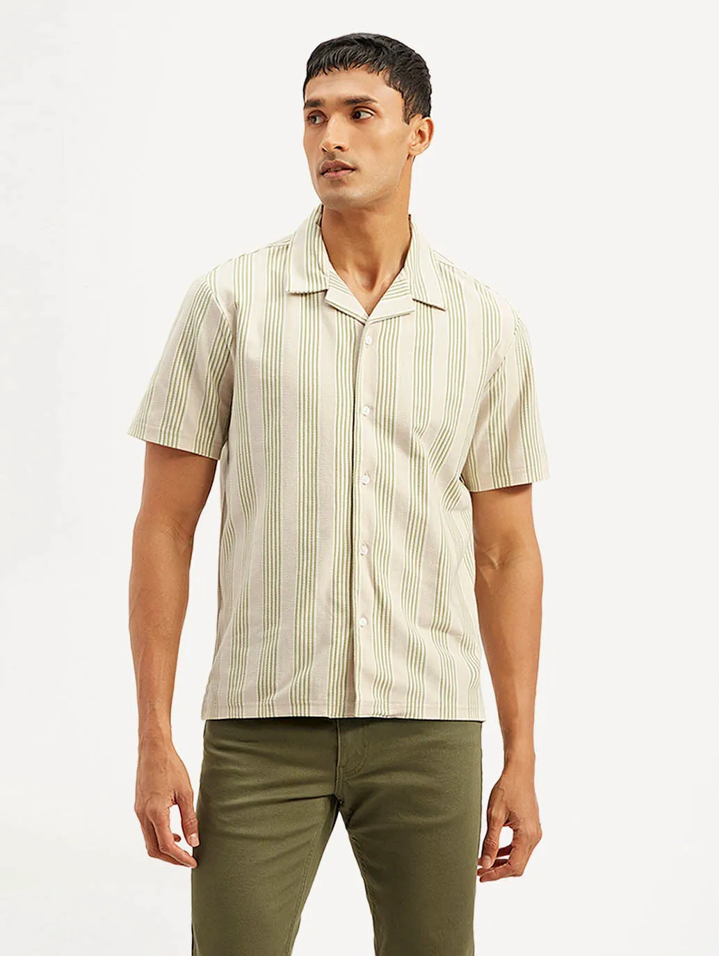 Men's Resort Collar Striped Relaxed Fit Camp Shirt