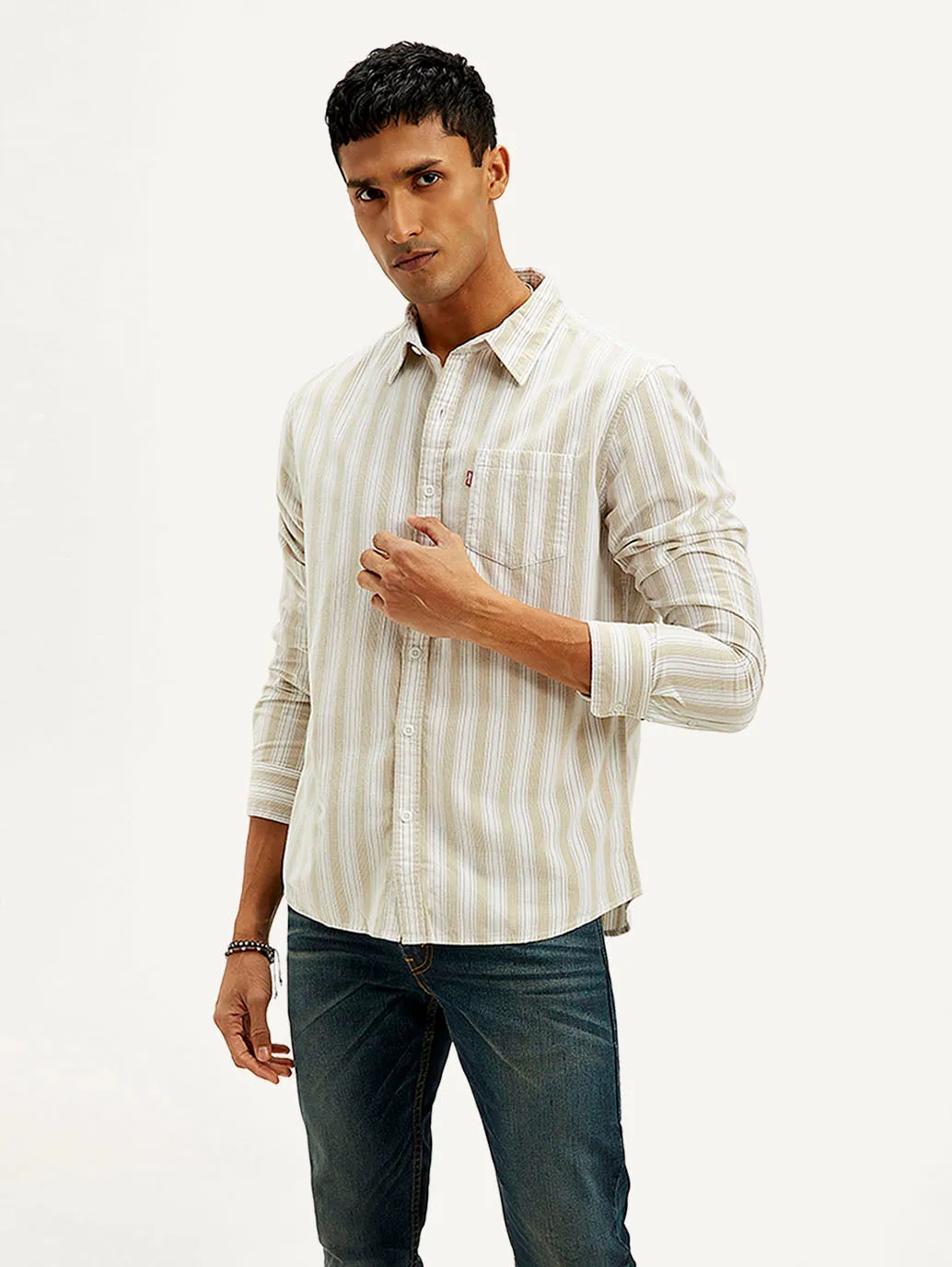 Men's Striped Slim Fit Corduroy Shirt