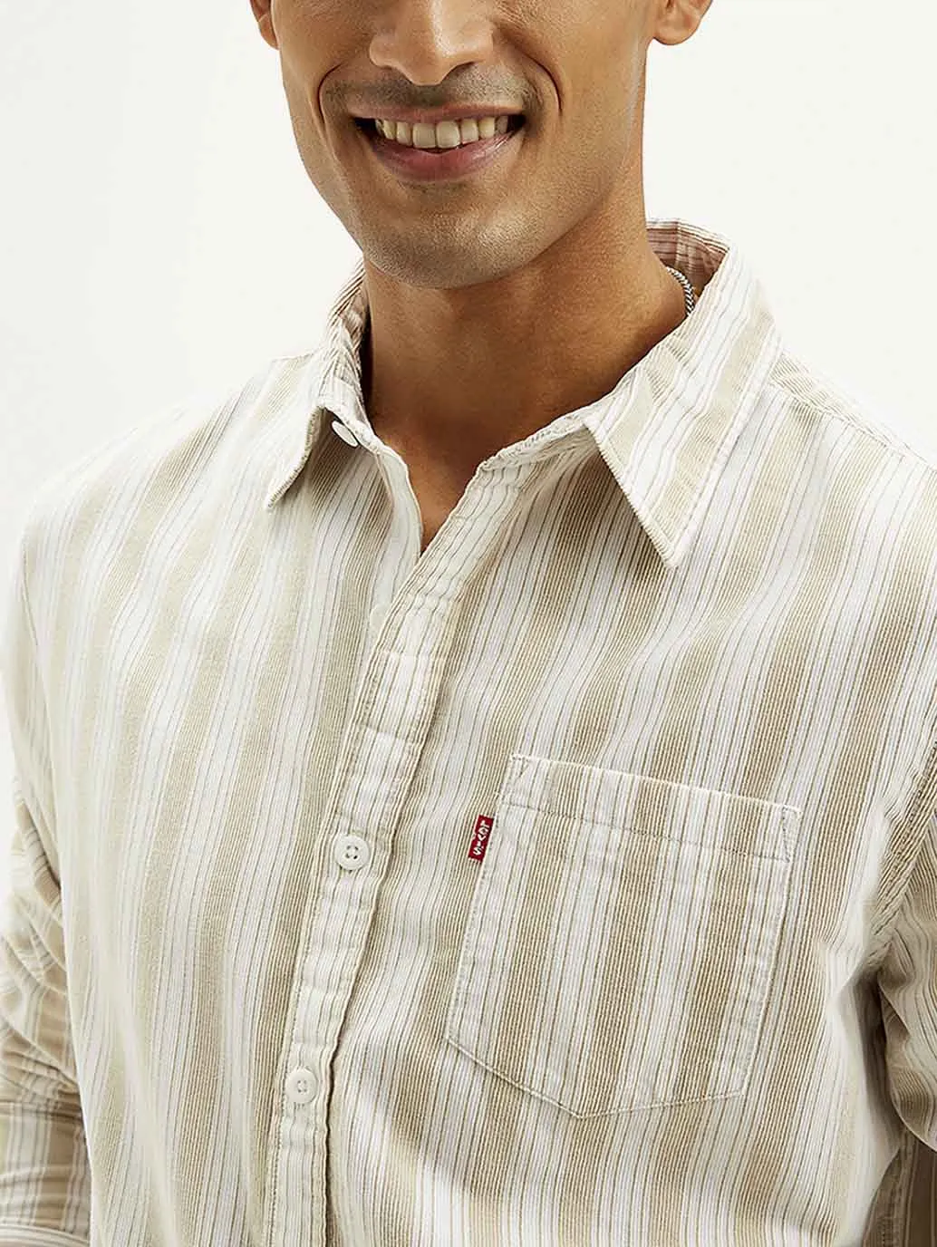Men's Striped Slim Fit Corduroy Shirt