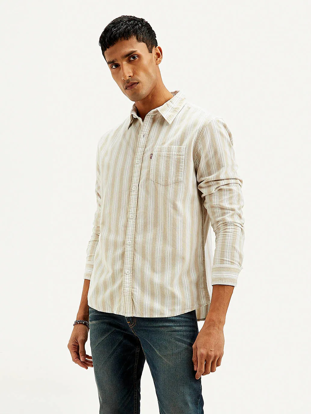 Men's Striped Slim Fit Corduroy Shirt