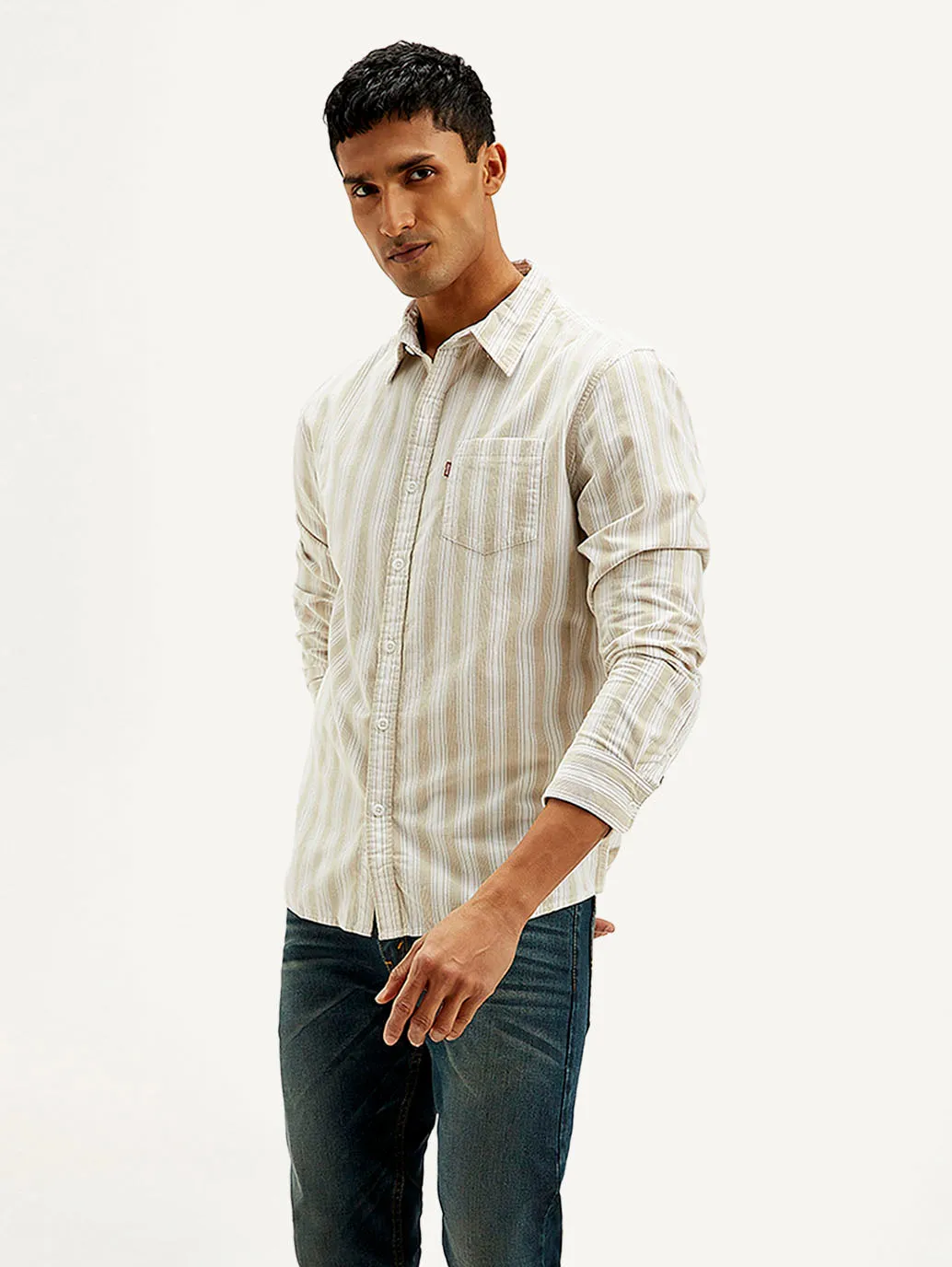 Men's Striped Slim Fit Corduroy Shirt