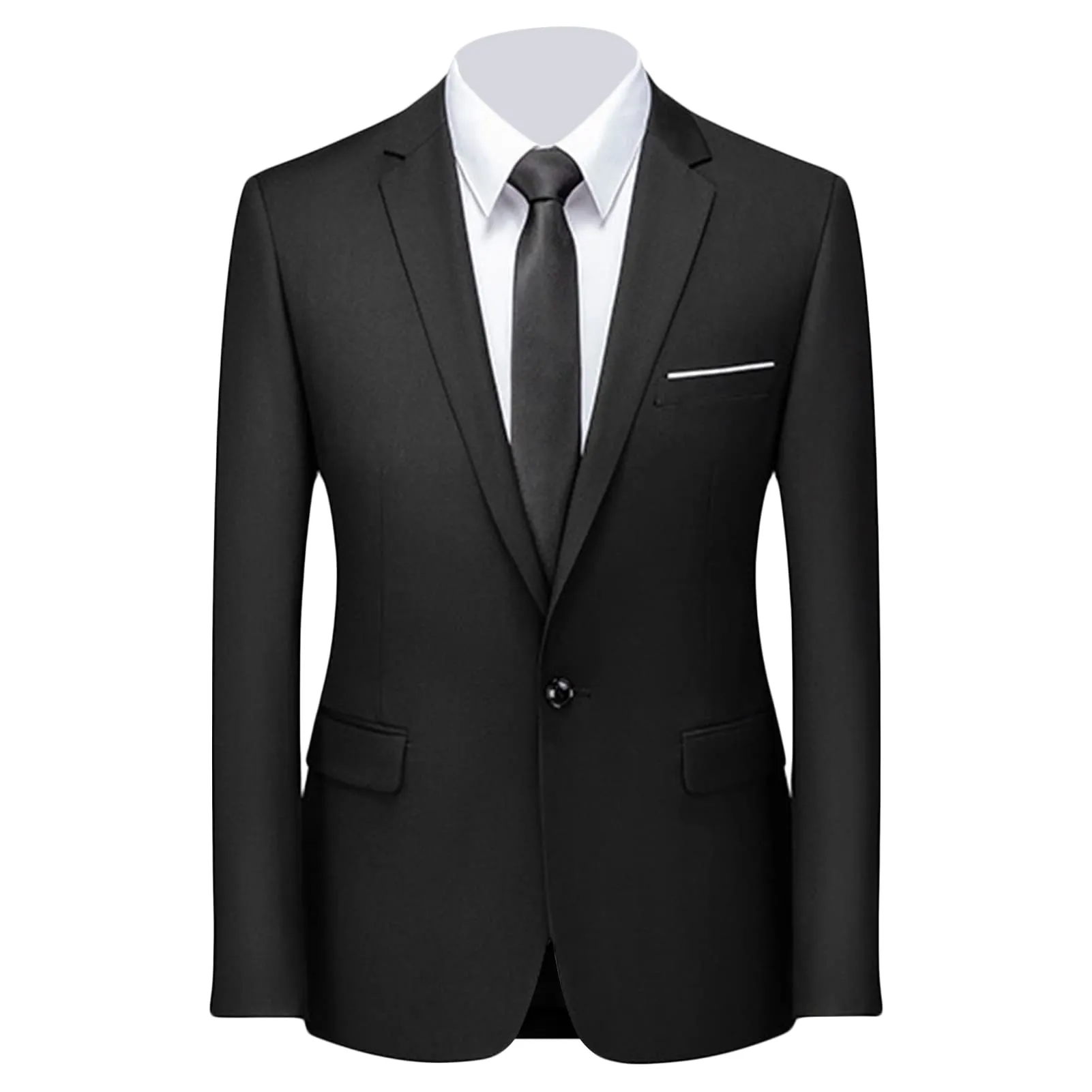 Men's Stylish Slim Fit Daily Blazer Solid Casual Formal Wedding Party Sport Coat One Button Lapel Business Jacket (Black 1,Large)