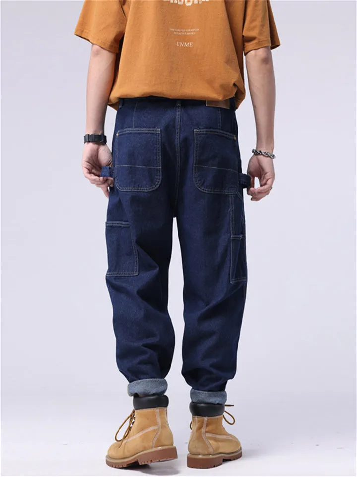 Men's Trendy Straight Leg Mid-rise Multi-pocket Jeans
