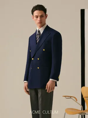 Merino Wool Navy Double-Breasted Blazer