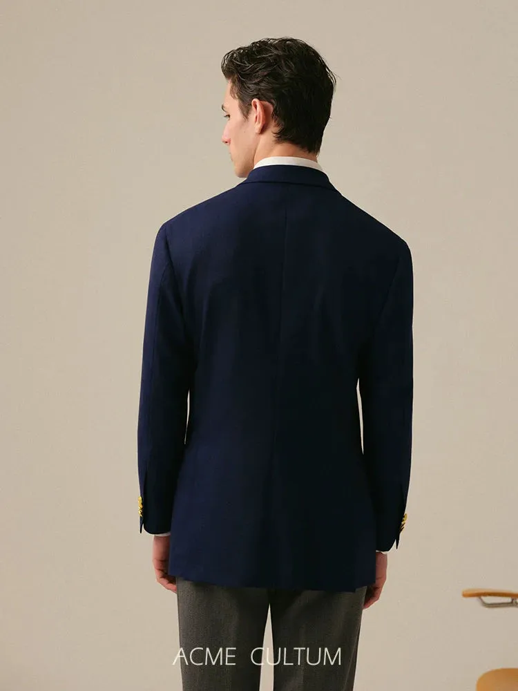Merino Wool Navy Double-Breasted Blazer