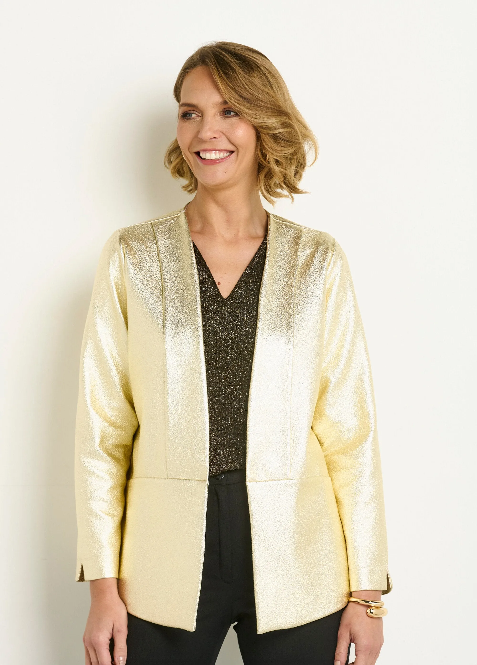 Metallic edge-to-edge blazer jacket