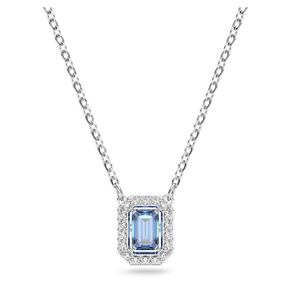 Millenia Necklace, Octagon Cut Swarovski Zirconia, Blue, Rhodium Plated