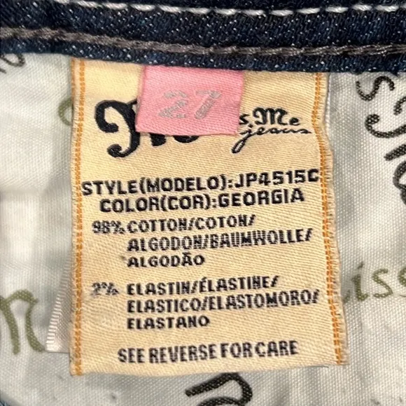 Miss Me Pink and Blue Bedazzled Back Pockets Straight Fit Jeans Size 27