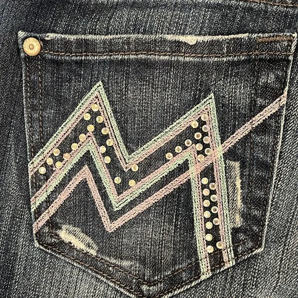 Miss Me Pink and Blue Bedazzled Back Pockets Straight Fit Jeans Size 27