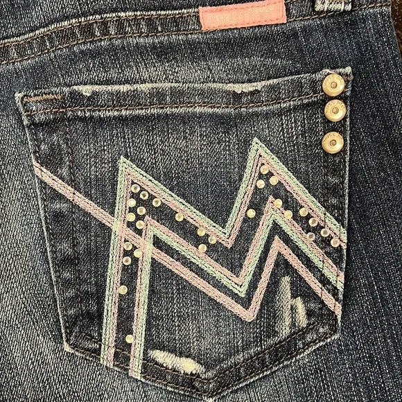 Miss Me Pink and Blue Bedazzled Back Pockets Straight Fit Jeans Size 27