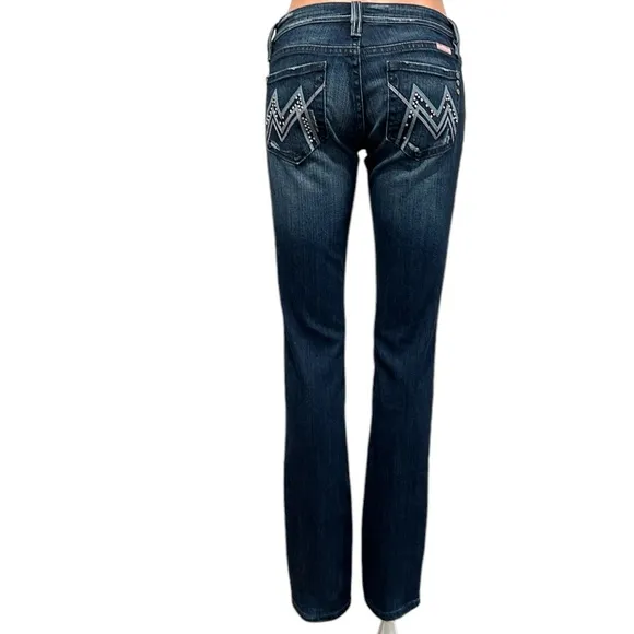 Miss Me Pink and Blue Bedazzled Back Pockets Straight Fit Jeans Size 27