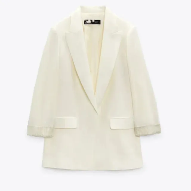 Multicoloured women's open blazer with printed sleeves, lapel and no buttons