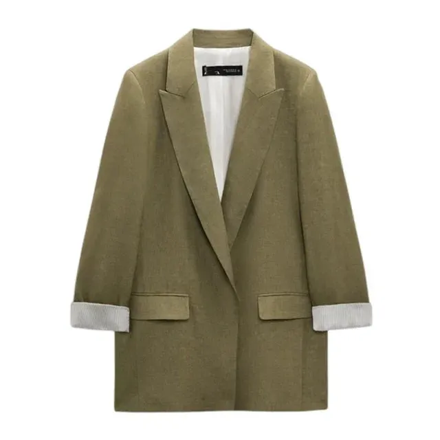 Multicoloured women's open blazer with printed sleeves, lapel and no buttons