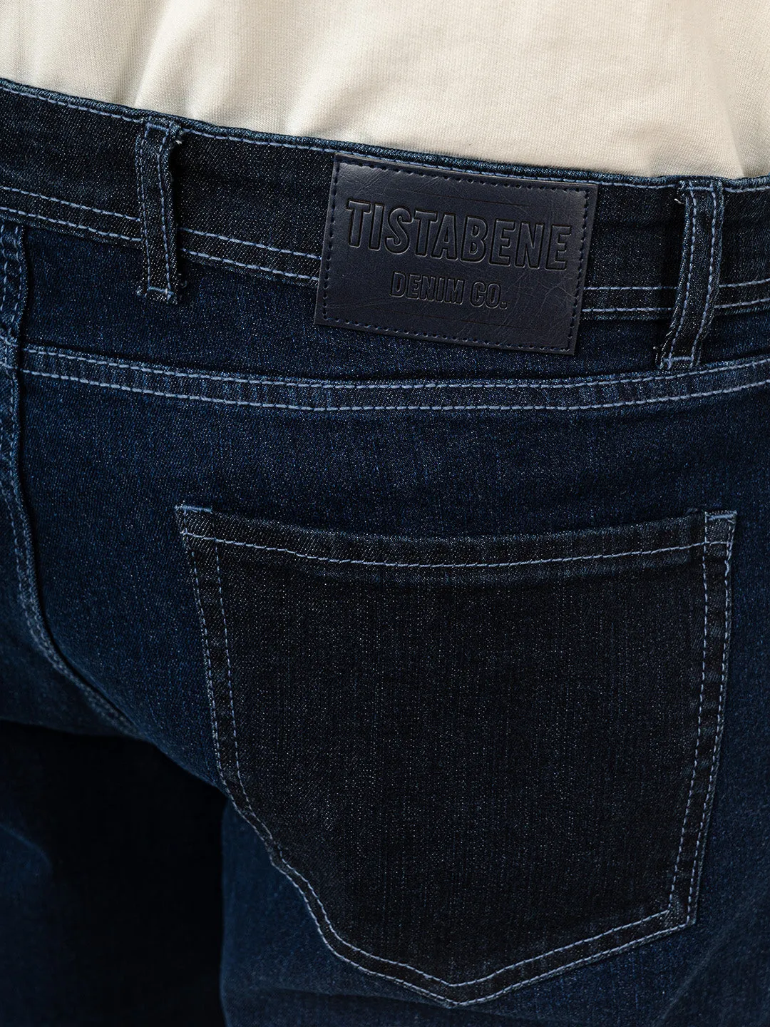 Navy Blue Colour Block Straight Fit Denim Jeans