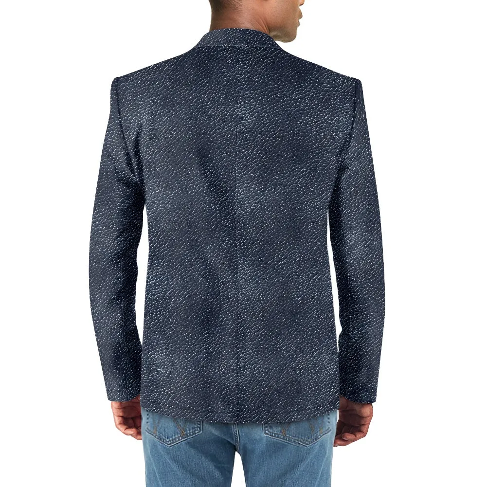 Navy Men's casual blazer, with Leather Texture pattern