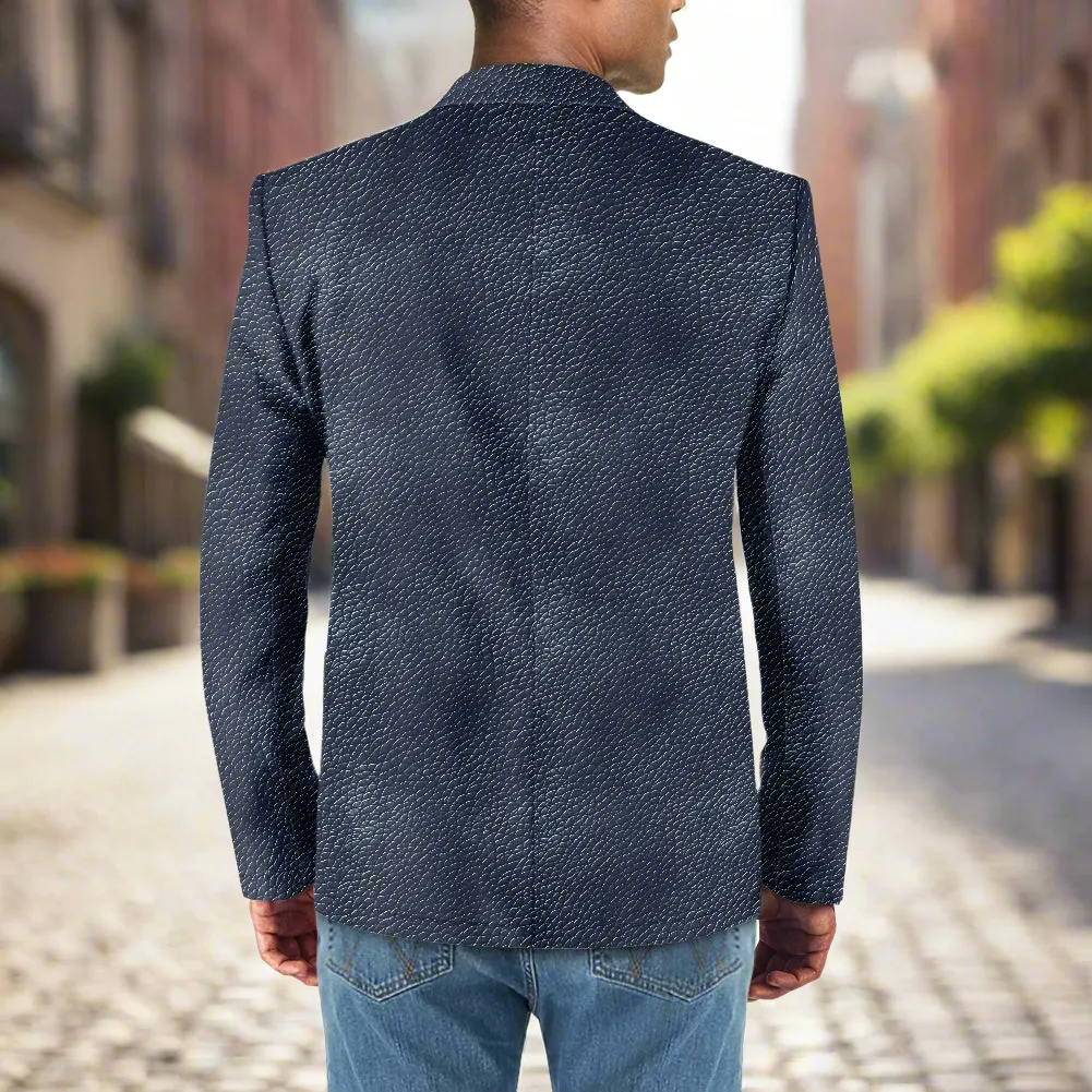 Navy Men's casual blazer, with Leather Texture pattern