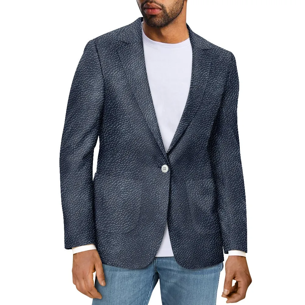 Navy Men's casual blazer, with Leather Texture pattern