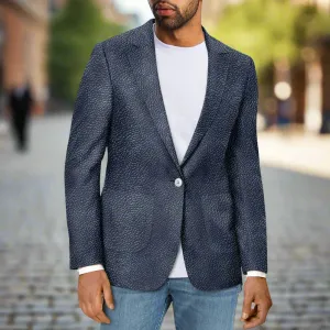 Navy Men's casual blazer, with Leather Texture pattern