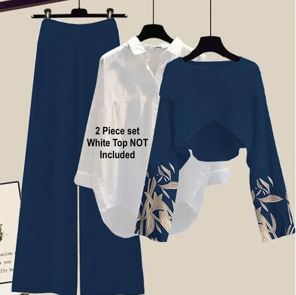 NEW Bovuf Comfy Long Sleeve Two Piece Loose Knit Set, Sz XXL, Navy Floral! Retails $129