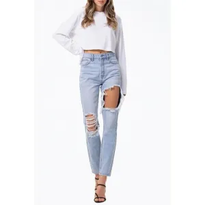 NEW JELLY JEANS high-rise distressed tapered jeans in light blue