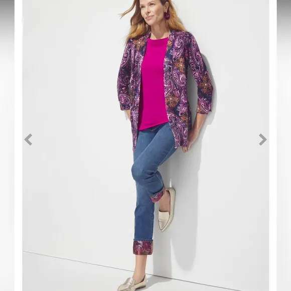 New Purple &amp; Dusk Navy Brushed Paisley Everyday Open Front Cardigan Size Small