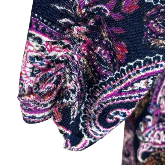 New Purple &amp; Dusk Navy Brushed Paisley Everyday Open Front Cardigan Size Small