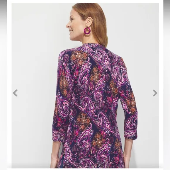 New Purple &amp; Dusk Navy Brushed Paisley Everyday Open Front Cardigan Size Small