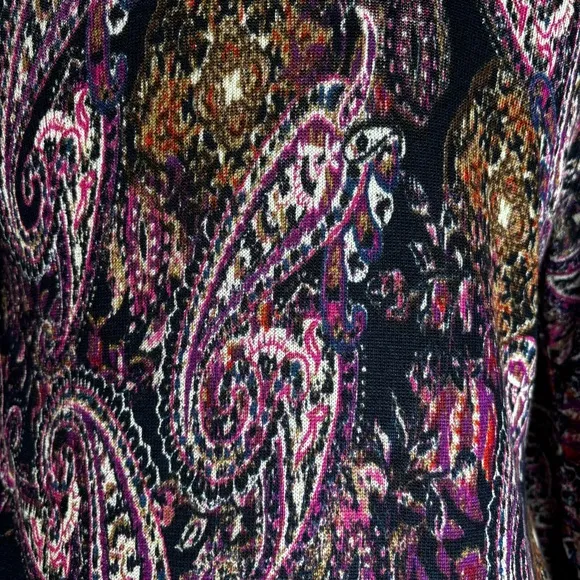 New Purple &amp; Dusk Navy Brushed Paisley Everyday Open Front Cardigan Size Small