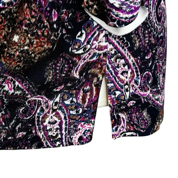 New Purple &amp; Dusk Navy Brushed Paisley Everyday Open Front Cardigan Size Small
