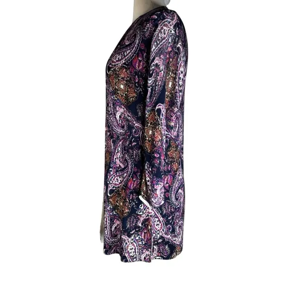 New Purple &amp; Dusk Navy Brushed Paisley Everyday Open Front Cardigan Size Small
