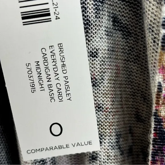 New Purple &amp; Dusk Navy Brushed Paisley Everyday Open Front Cardigan Size Small