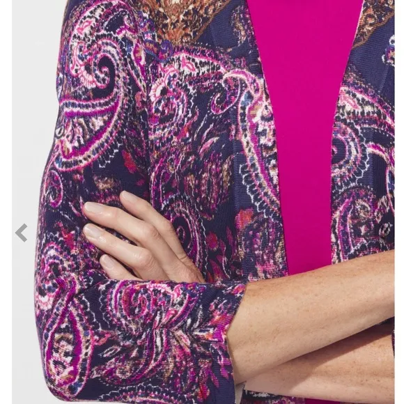 New Purple &amp; Dusk Navy Brushed Paisley Everyday Open Front Cardigan Size Small