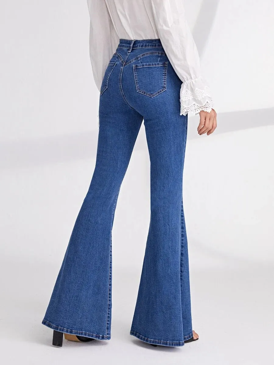 New Shein Button Fly Flare Leg Jeans, Sz S
