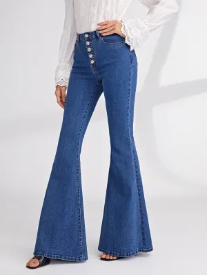 New Shein Button Fly Flare Leg Jeans, Sz S