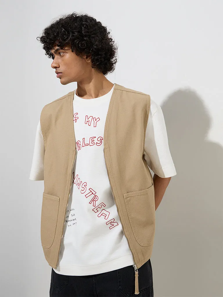 Nuon Taupe Relaxed-Fit Cotton Jacket