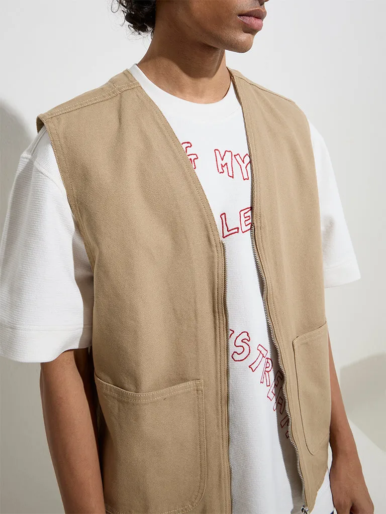 Nuon Taupe Relaxed-Fit Cotton Jacket