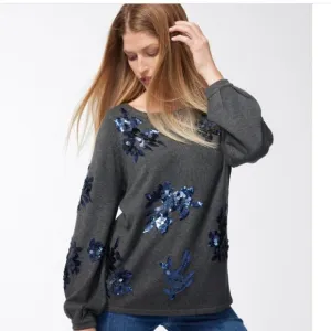 NWOT CHICO'S Floral Sequin Pullover Sweater CHICO'S 3 US XL